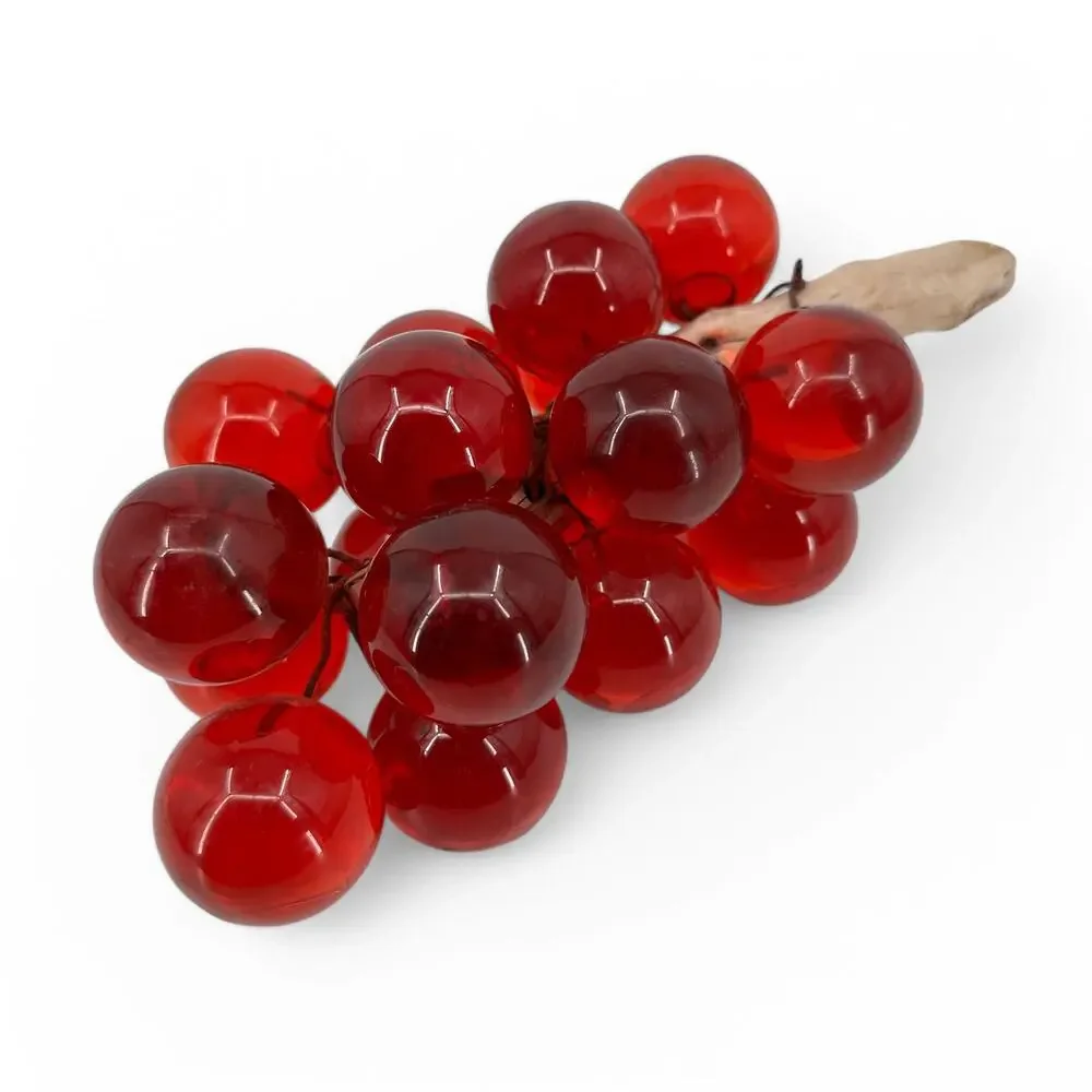 MCM Lucite Acrylic Red Grapes Cluster on Driftwood Stem Vintage Centerpiece - Picture 4 of 11